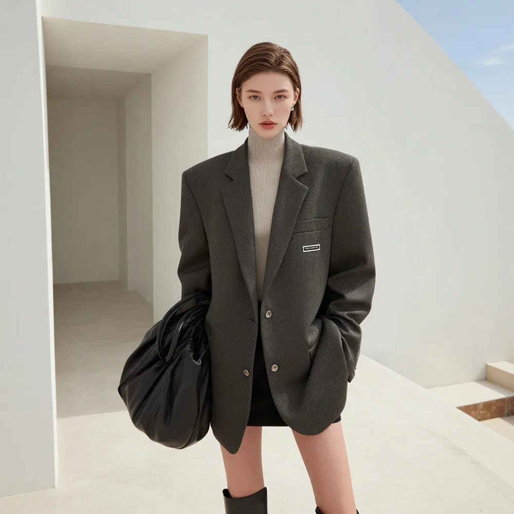 

Свободная зимняя куртка с длинными рукавами, женский повседневный стиль, прямой костюм с рукавами-трубой, осенняя одежда, модный тренд