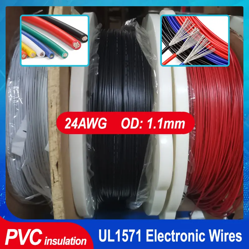 

5~500M 24AWG UL1571 PVC Electronic Wire OD 1.1mm Insulated Tin-plated Copper Cable Environmental LED Line DIY Power Cord