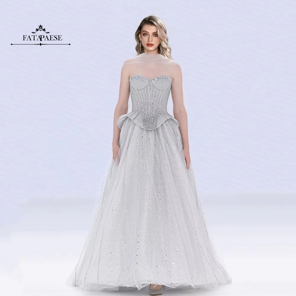 

Индивидуальные вечерние платья FATAPAESE из двух частей: корсет и мягкий тюль, украшенные блестящими бусинами и камнями, роскошное вечернее платье для помолвки