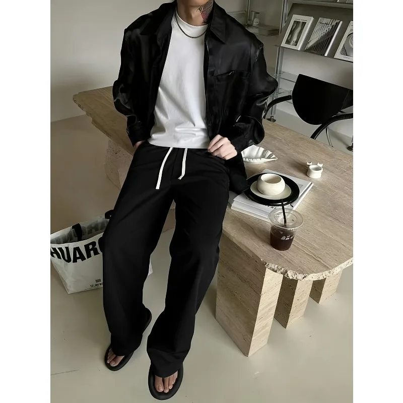 

Мужские спортивные брюки с прямыми штанинами и завязками, однотонные мужские повседневные шорты для бега на четыре сезона, удобные для повседневной носки