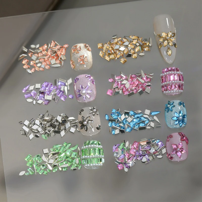 50pcs Nail Mini Glass Charming Sparkling Crystal Rhinestones Collection Mixed Color Luxury Manicure Decorations Accessories