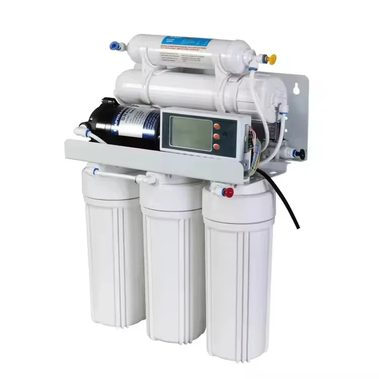 50GPD LCD Pump RO Water Filter 5 Stage Self-Clean Sink Mount Home Hotel Water Purification System