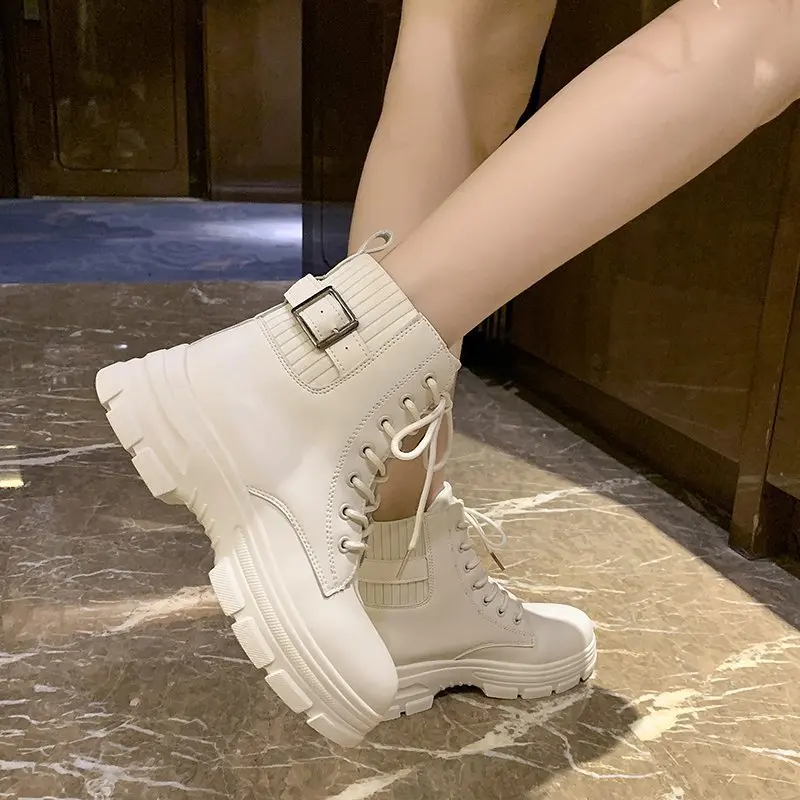 2023 New Autumn Winter Chelsea Boots Women Platform Black White Ankle Boots For Women Fur Short Chunky Punk Gothic Shoes