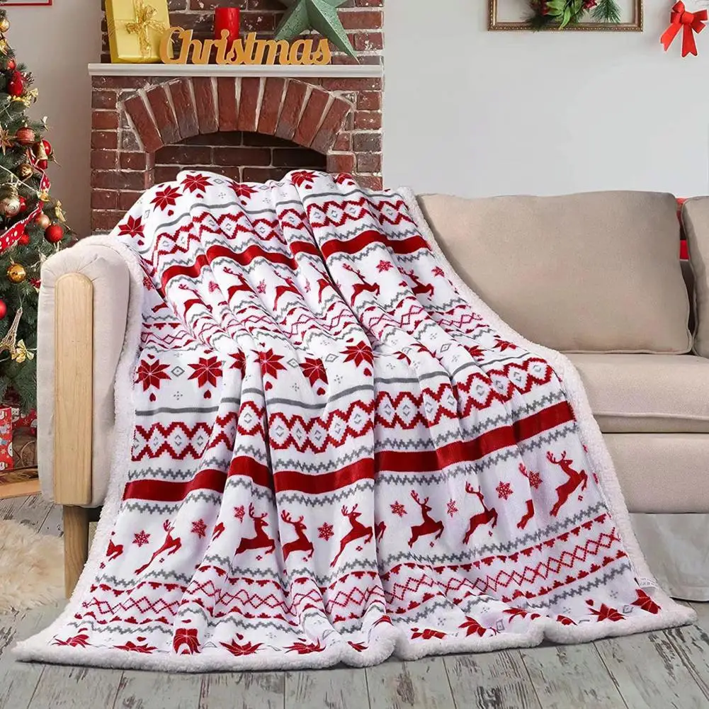 Christmas Theme Blanket Flannel Christmas Cozy Double-layered Christmas Warm Flannel Blanket for Bed Office Nap Winter Blanket