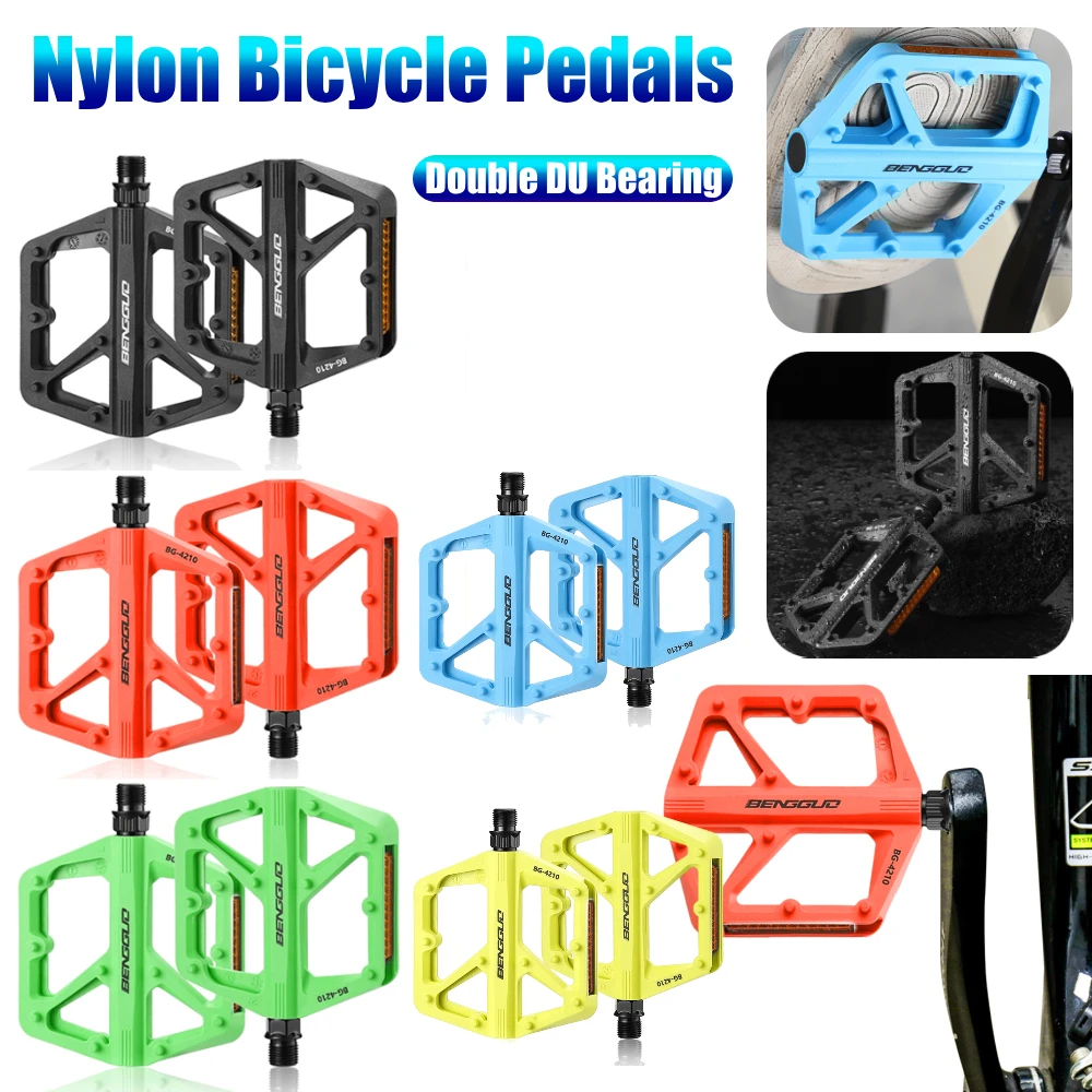 Doppelte DU-Lager-Fahrradpedale aus Nylon mit Reflektor, ultraleicht, rutschfest, für MTB, Rennrad, Pedale, flache Plattform, Fahrradteile
