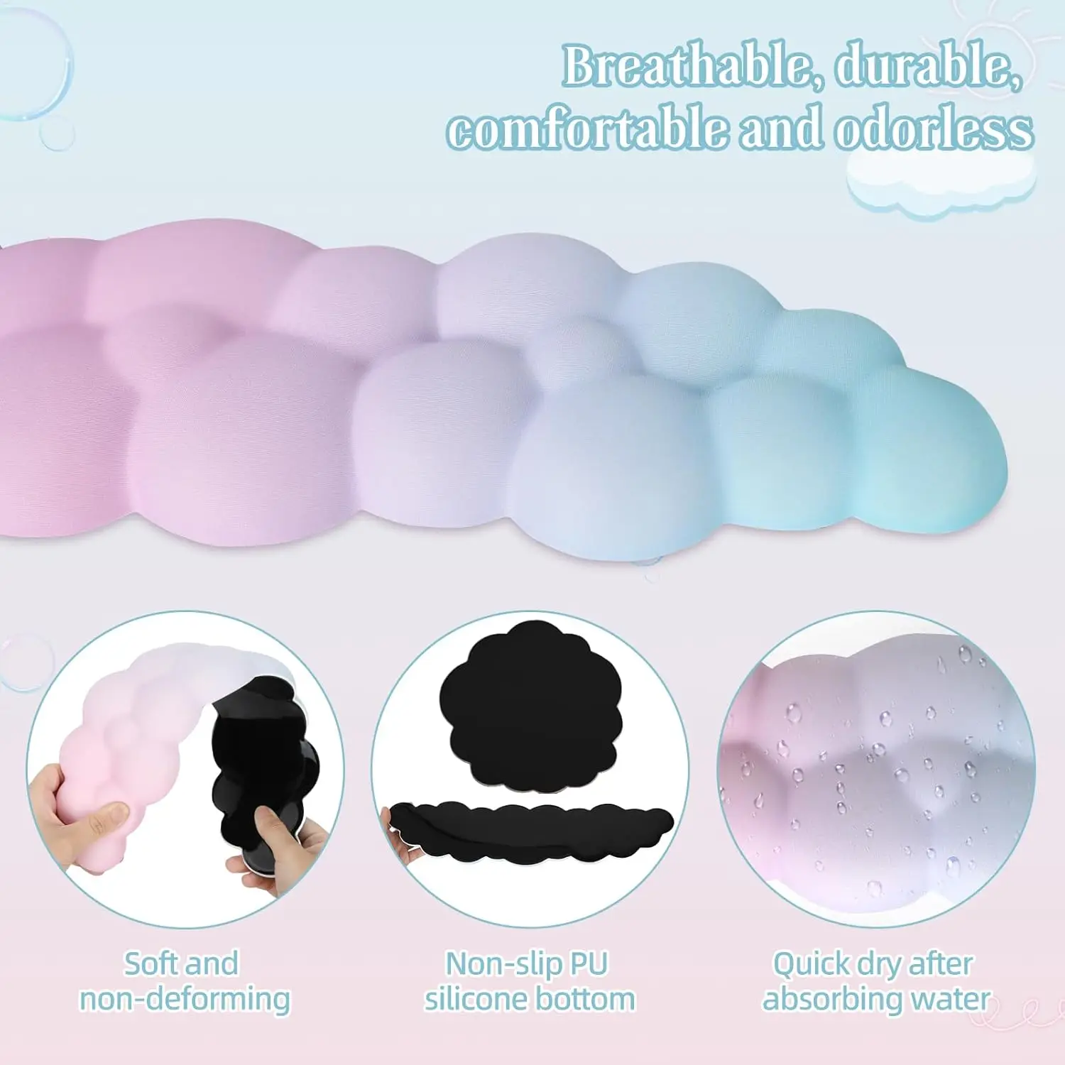 Supporto per polso per tappetino per mouse con poggiapolsi per tastiera Cloud con memory foam ergonomico per computer desktop portatile da ufficio domestico