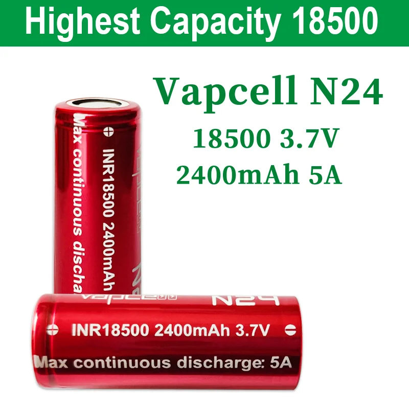 Vapcell-Baterias de íon de lítio recarregáveis originais para ferramentas elétricas, bateria INR 18500, 2400mAh, 5A, 3.7V, maior capacidade, N24, N24