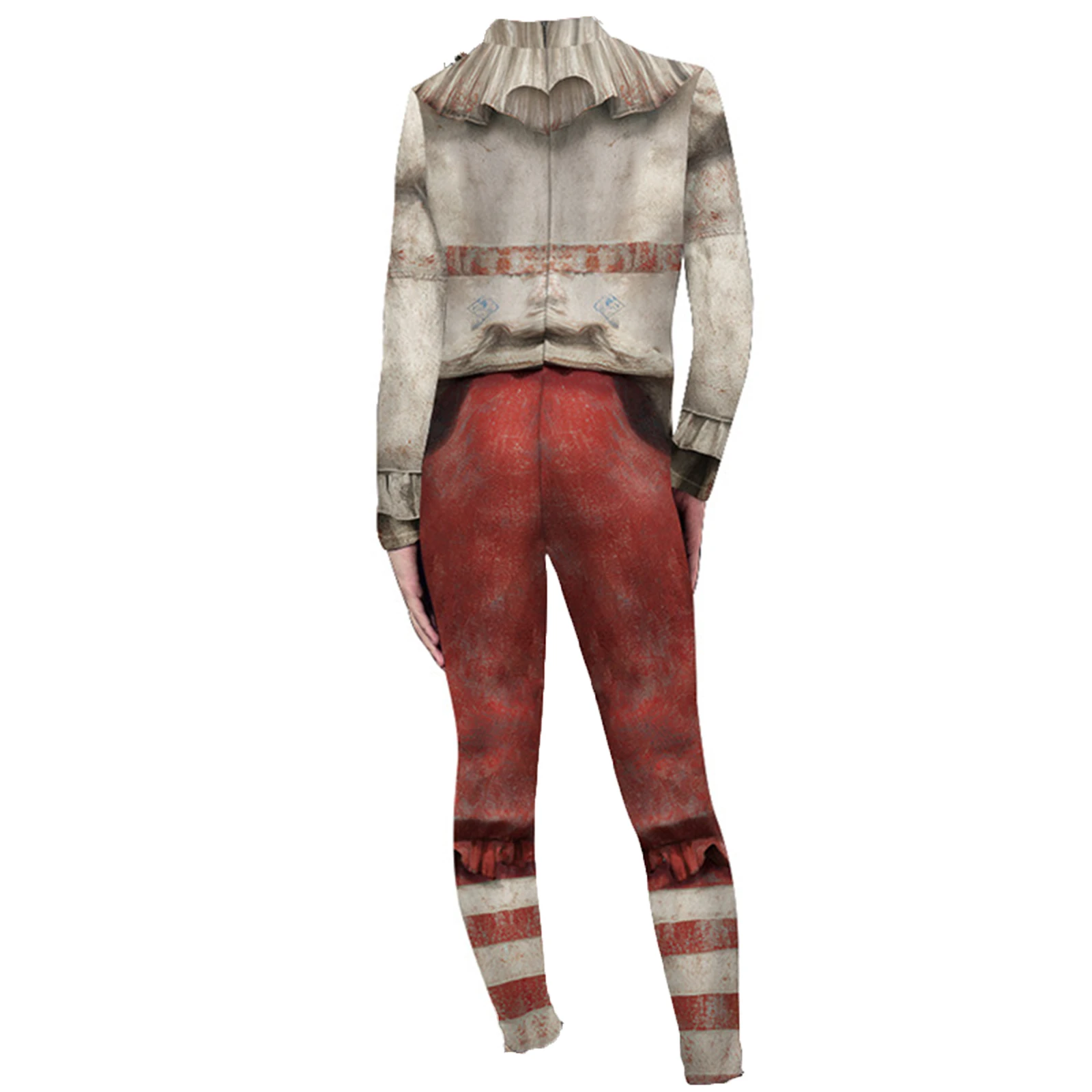 Unisex Kids Clown Long Sleeve Ruffled Collar Design Unique Pattern Bodysuit Jumpsuit for Halloween Cosplay Jester Themed Party