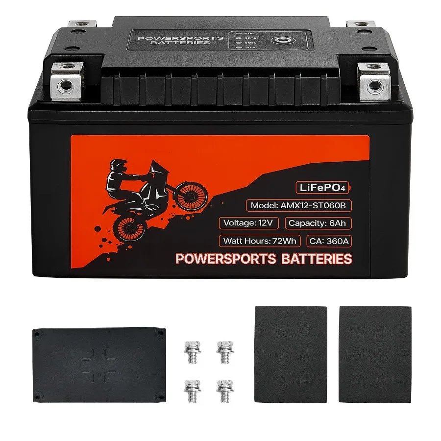 

Motorcycle Battery 12V 6Ah LiFePO4 Lithium Pre-Charged Powersports Battery Maintenance Free High Performance Compatible with AT