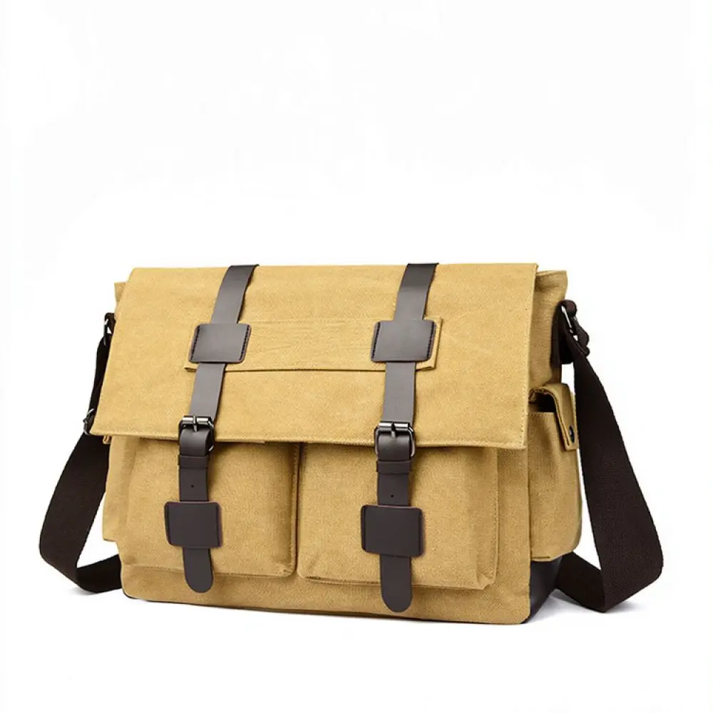 Canvas Shoulder Bag For Men Vintage Crossbody Messenger Large Capacity Durable Laptop Briefcase Travel School Pack