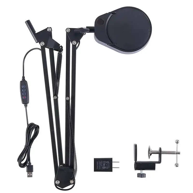 New Arrival Large Clip Folding Stand Desktop Magnifying Glass Lamp Magnifier for Inspection PD43598T