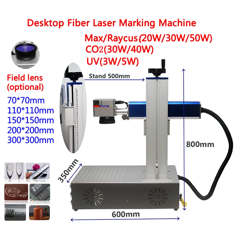 

50W Raycus Desktop Fiber Laser Marking Machine 40W MAX Co2 UV Metal Engraving For PVC Plastic Stainless Steel