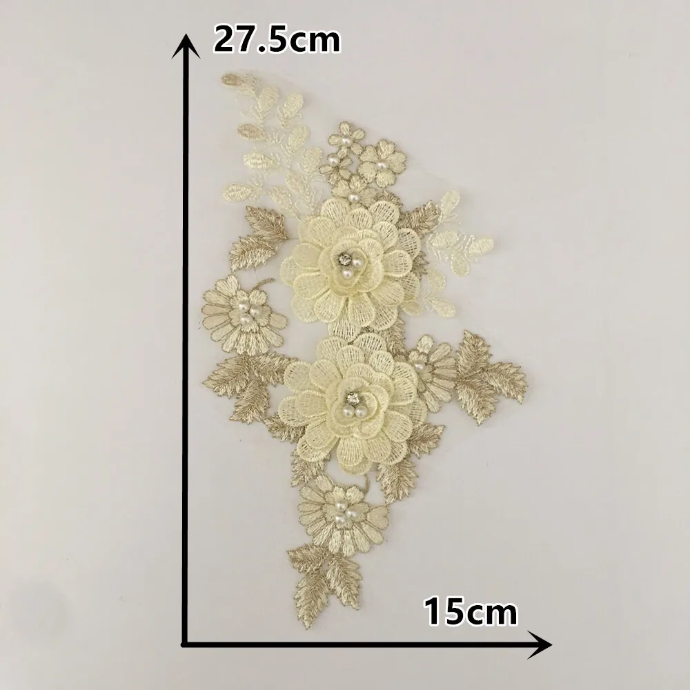 Three-dimensional Flower Rhinestone Imitation Pearl Embroidery Diy Lace Mesh Lace Collar Decoration Clothing