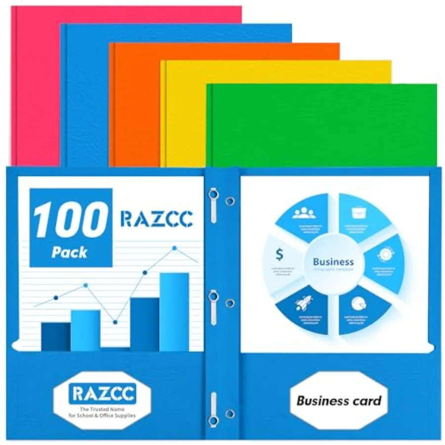 

Папки с двумя карманами, 100 штук, с 3-мя пружинными креплениями, подходят для бумаги формата Letter, папки-конверты для школы и офиса