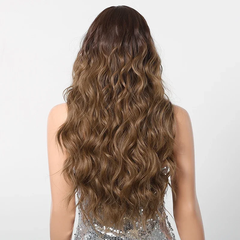 Распродажа: 26-дюймовый волнистый синтетический парик с градиентом коричневых натуральных вьющихся волос, идеально подходит для женских повседневных вечеринок