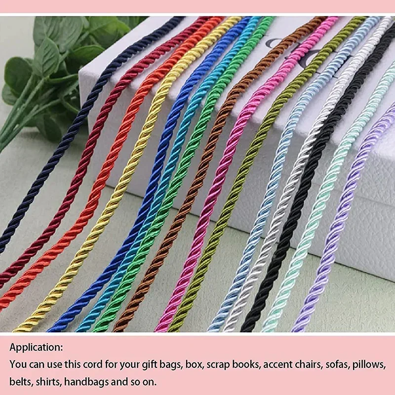 5/10M Silk Rope 3-Ply Braided Cord 5mm Twisted Cord Rope Polyester Twisted Cord Trim Braided Twisted Rope for DIY Craft Decor