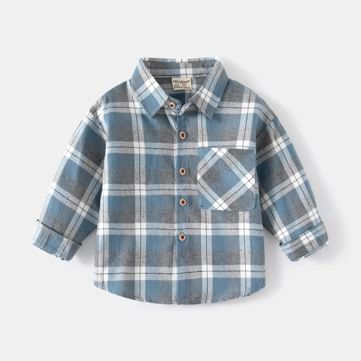 Baby Boys Plaid Long Sleeve Shirt Spring Lapel Comfort Cotton Handsome Boys Shirt