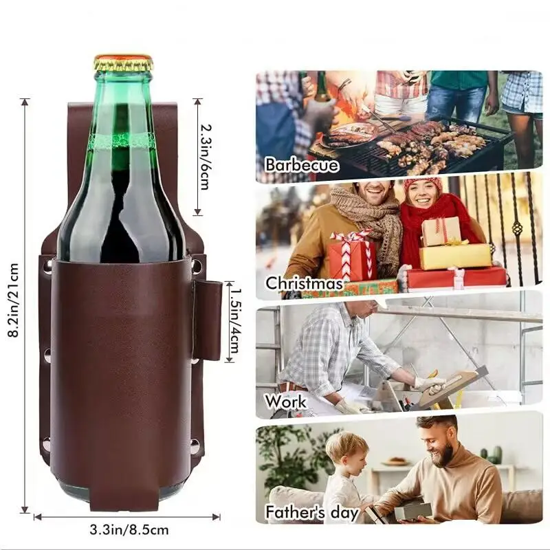 Hoyytu 1Pcs Leather Beer Can Bottle Waist  Sturdy Build Easy Belt Clip for Hiking Camping Outdoor Picnic Parties