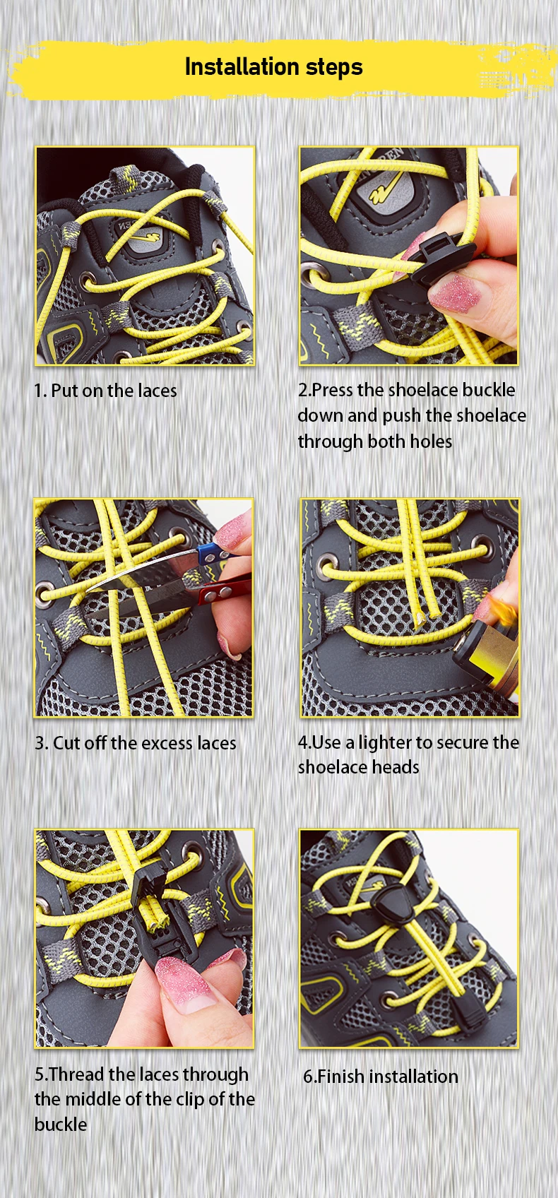Elastische Schnürsenkel ohne Binden mit Schnellverschluss, automatisch, für Wander- und Laufschuhe – Ersatzteil für Outdoor-Schuhe. – Detail 7