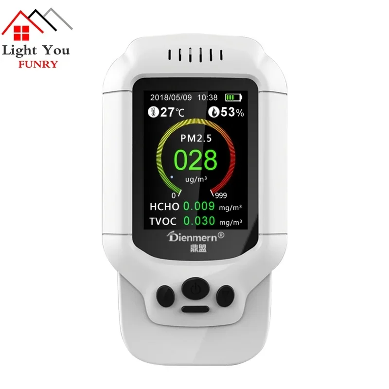 Air Quality Detector Meter Monitor LCD Multifunctional Operating System for Indoor Formaldehyde HCHO PM1.0 PM2.5 PM10 TVOC