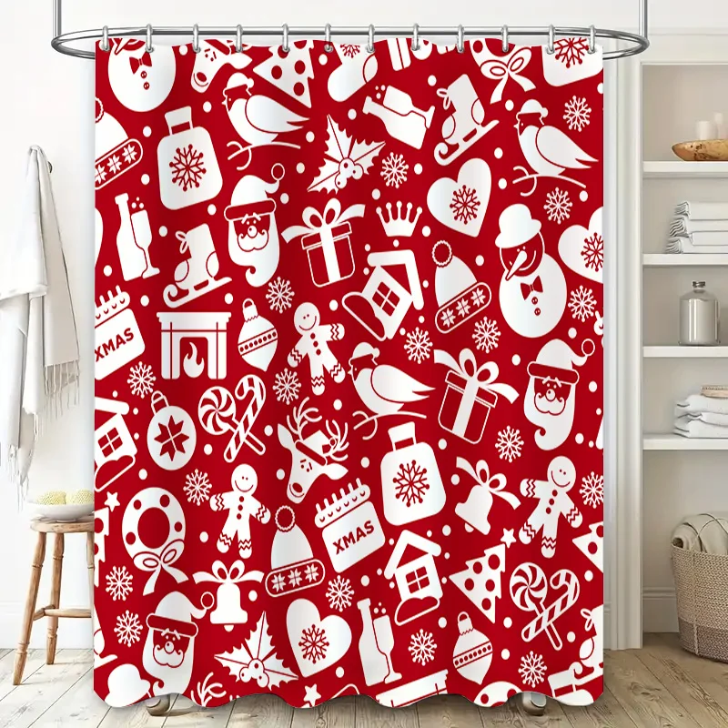 X-Mas Decorative Shower Curtain for Bathtub with Red Snowman Santa Claus Pattern Waterproof Home Decoration 69 x 70 inches