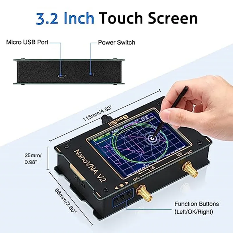 Imagem -05 - Nanovna-vector Network Analyzer Antena Analyzer Saa-v2 10khz3ghz hf Vhf Uhf Antena 3.2 Touchscreen com Case Measuring Duplexer