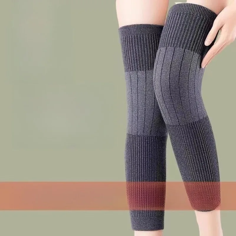 Calentadores de rodilla de felpa de lana para piernas frías, rodilleras con calefacción de invierno y aislamiento para hombres y mujeres