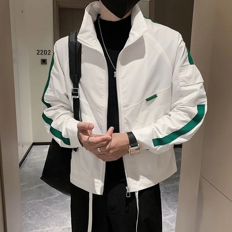 ​Men's Slim Fit Stand Collar Jacket 2025 Spring Autumn Collection Military Style Solid Color Outerwear​