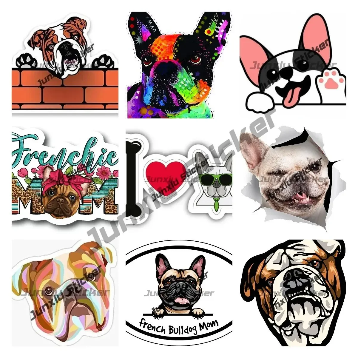 

French Bull Dog English Bulldog Decal Dogs Breed Bumper Cartoon Sticker Anti Scratch Exterior for Laptops Tumblers Windows Cars