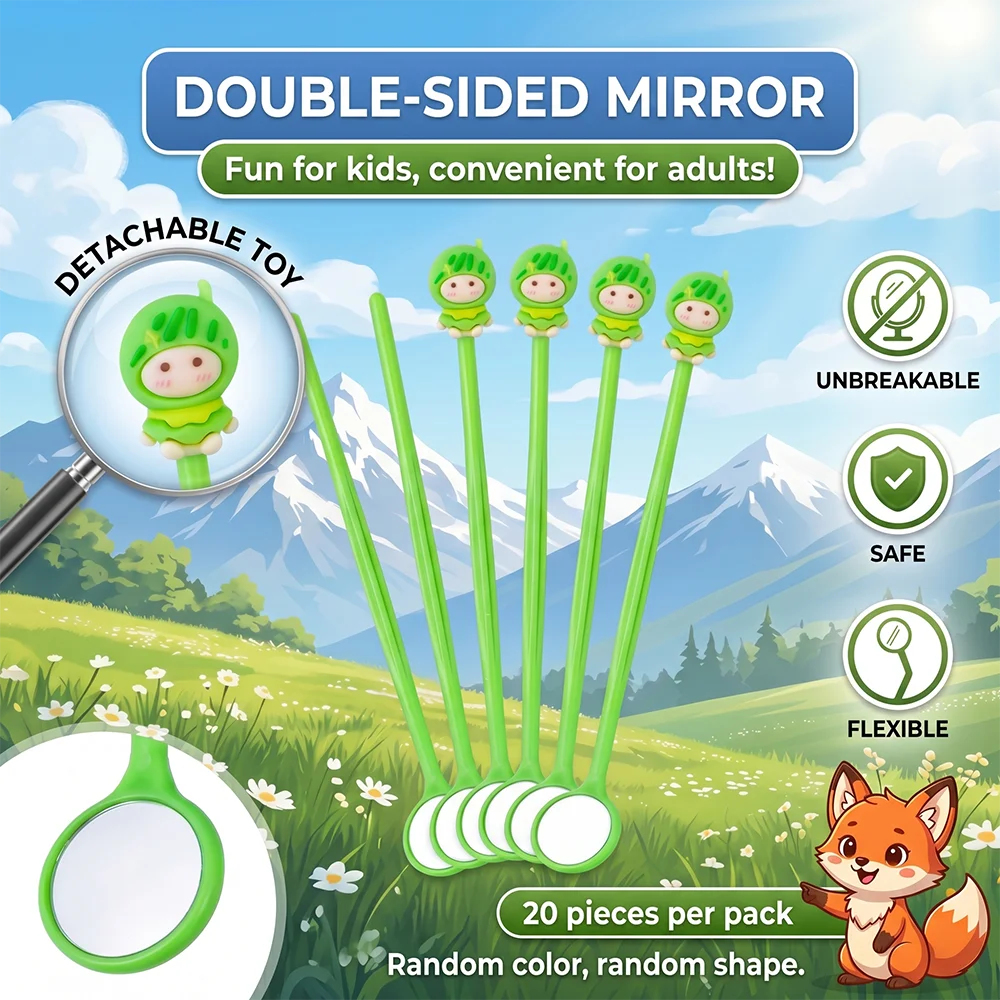 20pcs/Box Cute Cartoon Dental Disposable Mouth Mirror for Kids Oral Anti-Fog Dentist Gifts for Children Dentistry Clinic Present