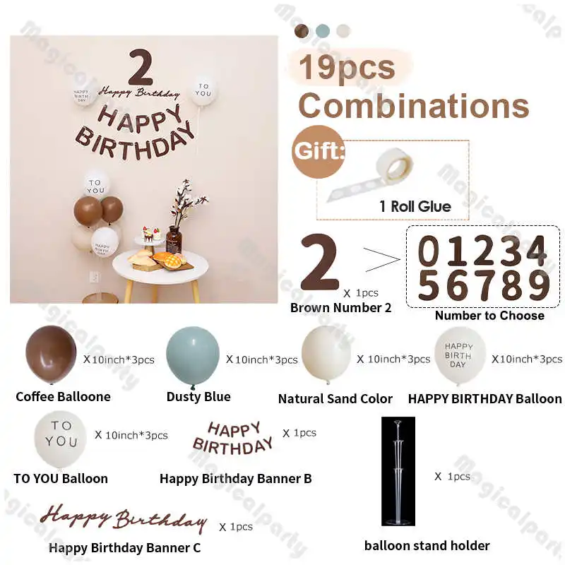 19/12pcs Birthday Balloons Coffee Color Sand Color Letter Balloon for Birthday Decoration Party Decoration Baloons Anniversaire