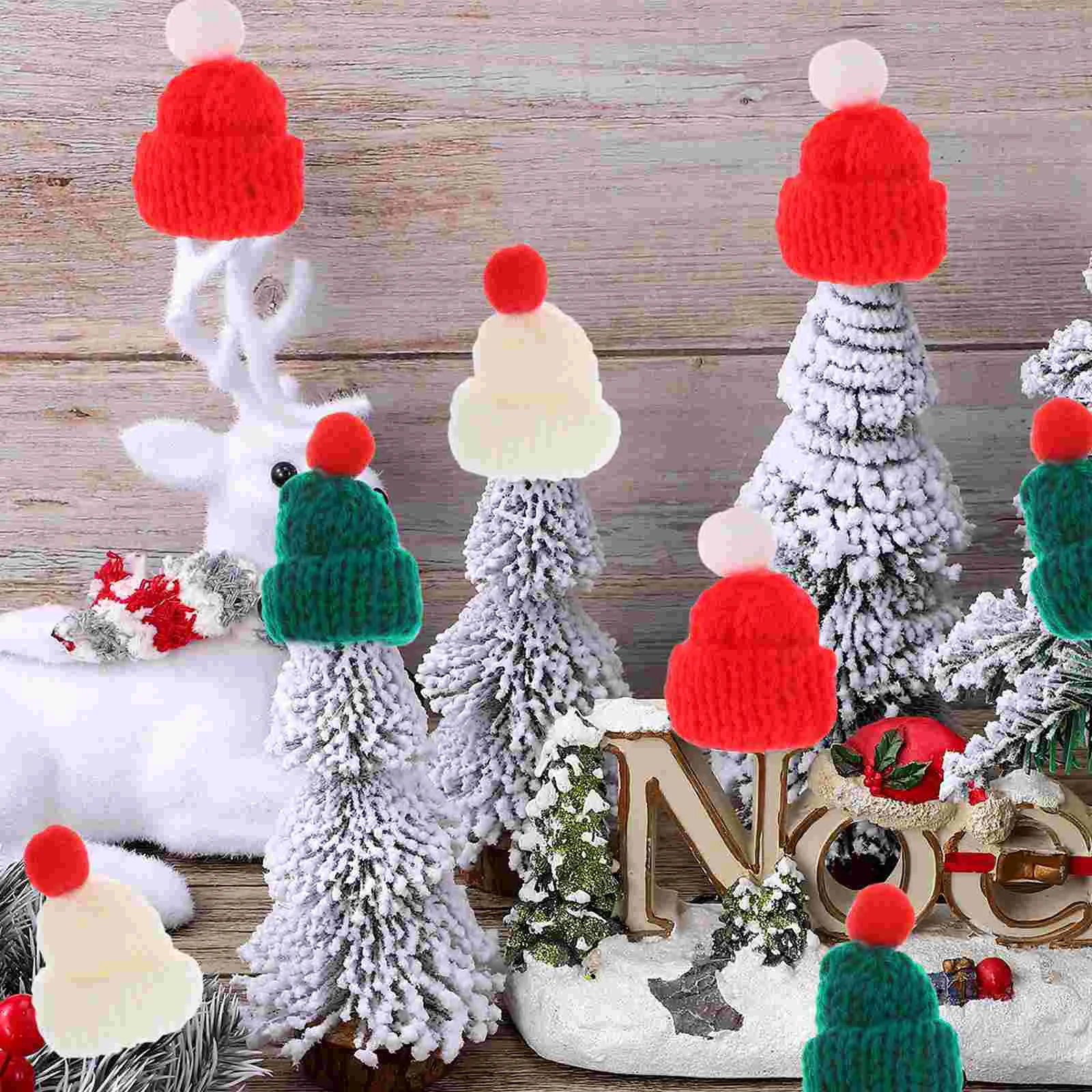 Lã Mini Beanie Craft Chapéus, Bonecas De Tricô, Decorações Em Miniatura, Fio De Pirulito, Artesanato Minúsculo Do Bebê, 24 Pcs