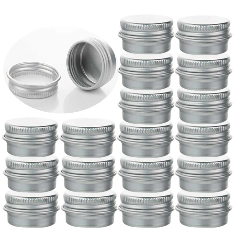 50 Uds. De latas vacías de aluminio plateadas de 5g y 10g, latas redondas con tapa de tornillo, latas de especias con tapa de tornillo, contenedor de bálsamo labial