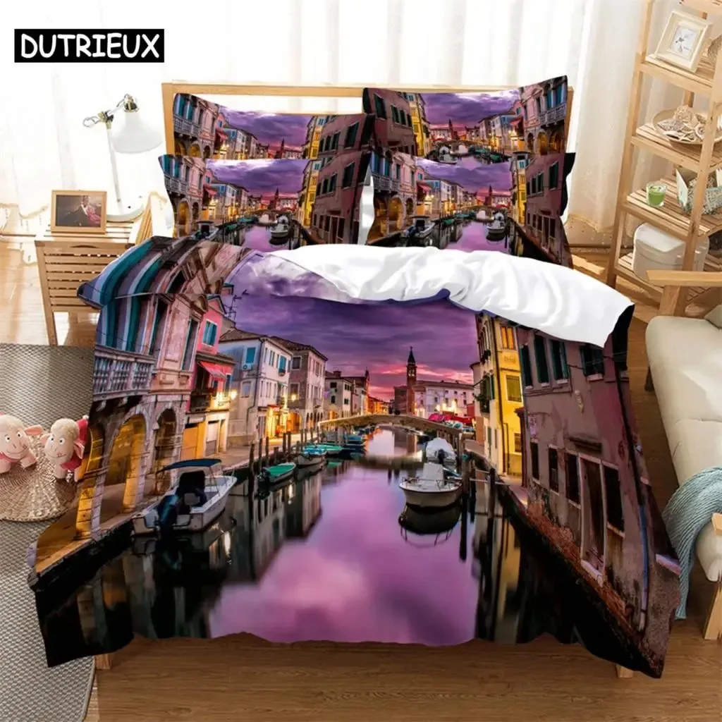Small town life Fashion Comfortable Duvet Quilt Cover Pillowcase Bedding Set Children Bedroom Decoration Home Textile