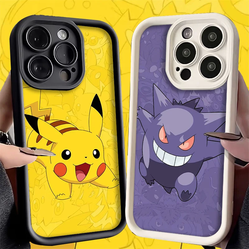 3D Pokemon Pikachu Gengar Soft Silicone Case for iPhone 14 15 Pro Max 13 12 11 X XS XR 7 8 Plus SE 2020 Matte Shockproof Cover