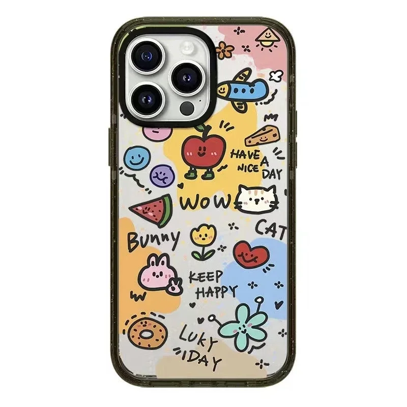 

Cute Cartoon Day 2.0 Acrylic Black Border iPhone 11 12 13 15 14 Pro Max Protective Case, Fits iPhone 15 Pro Max