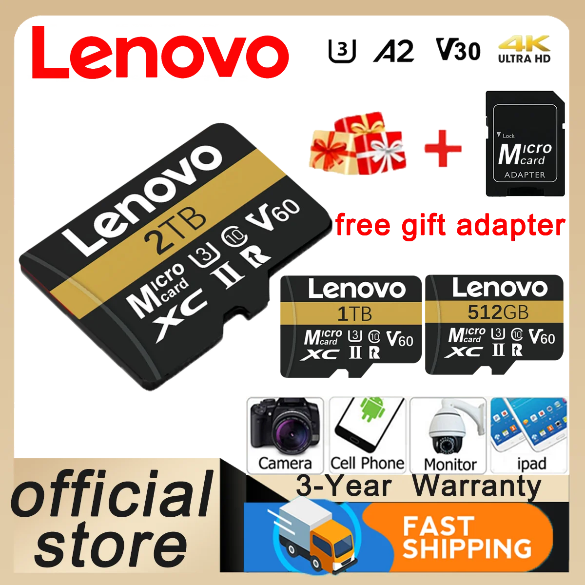 

Original 2TB Lenovo Micro SD Card 512GB 1TB High Speed Memory Card 128GB 256GB MicroSD Flash Card for Cell Phone Camera Table PC