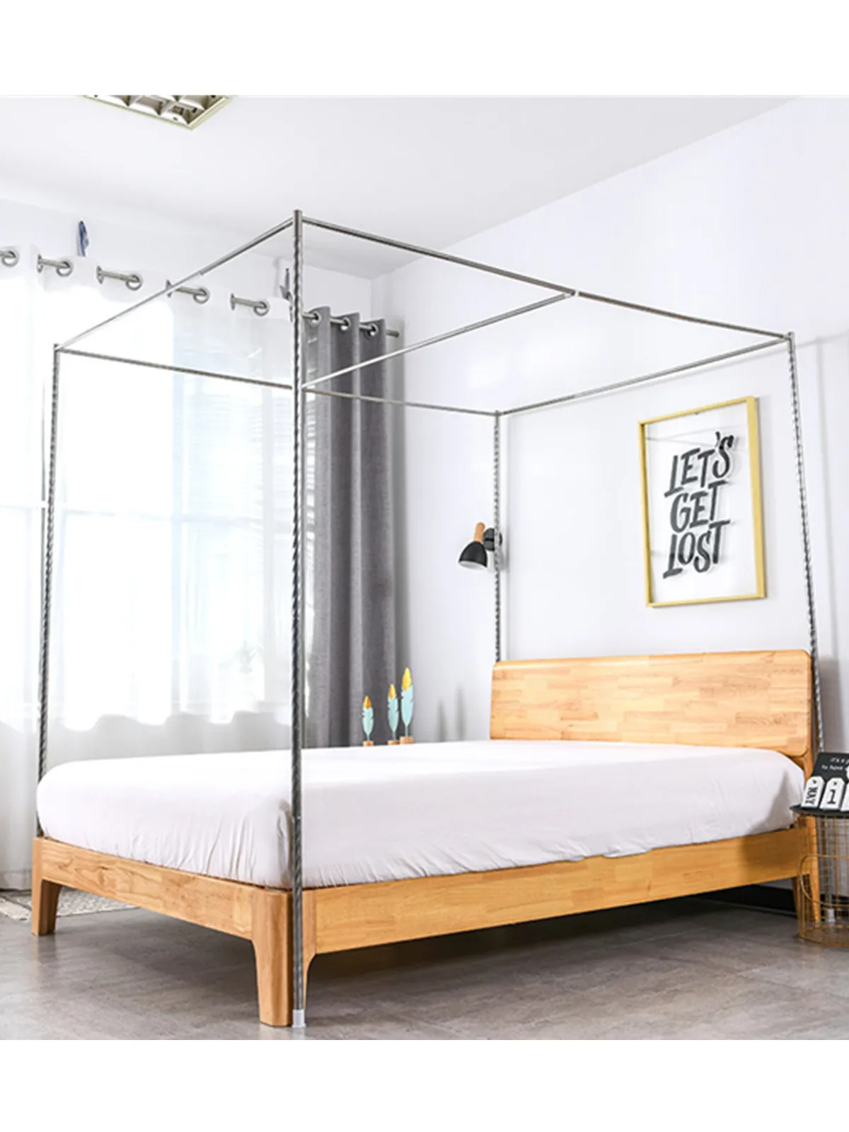 

Stainl Steel Mosquito Net Stand Accories Thiened Tee-Door Bedroom Floor-Mounted Mosquito Net Pole Set for Home Use