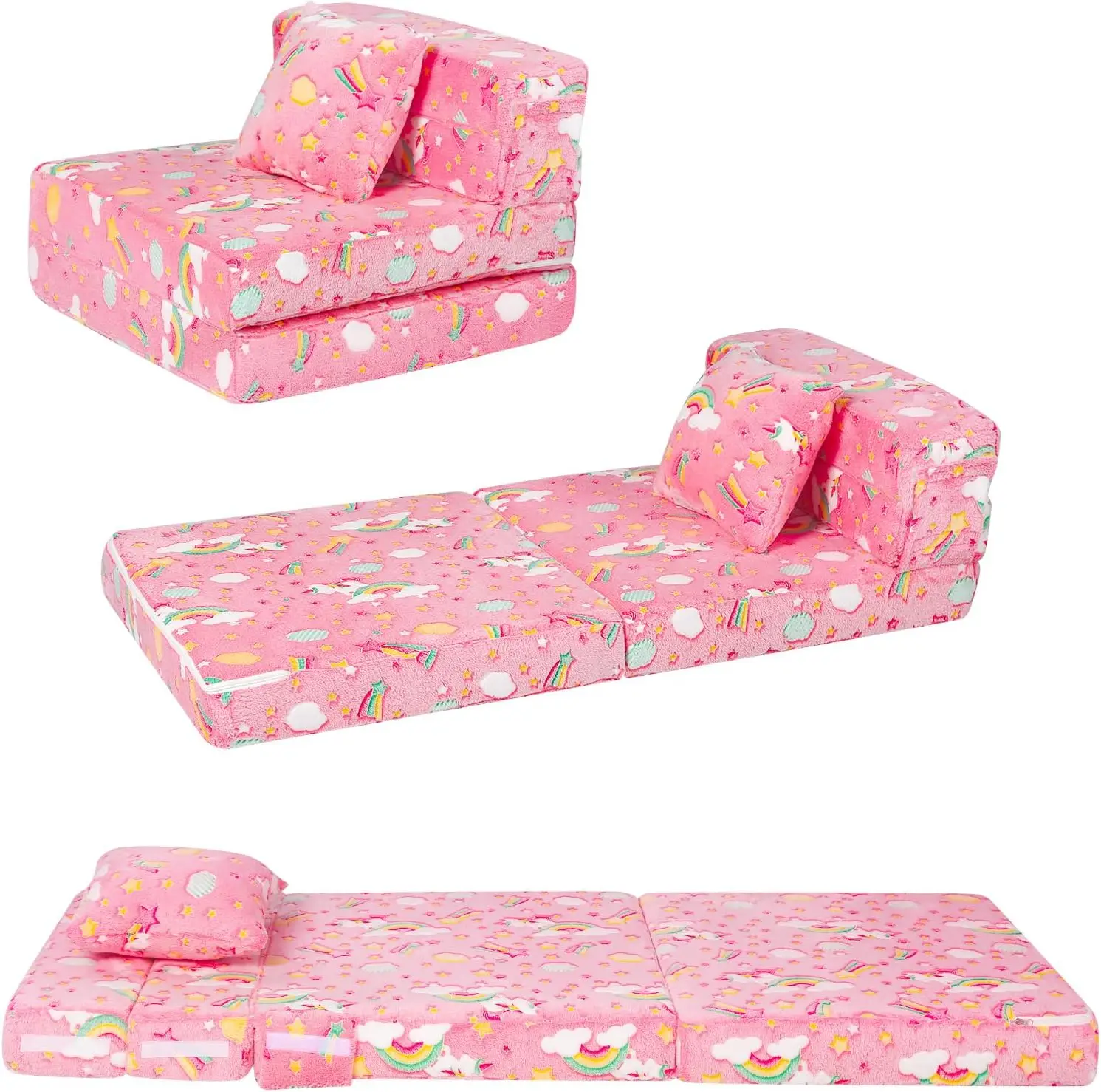 

Glow Tri-Fold Sofa Bed For Kids, Folding Futon Mattr And Chair, Foldable Floor Couch For Playroom And Trifold Mattr For