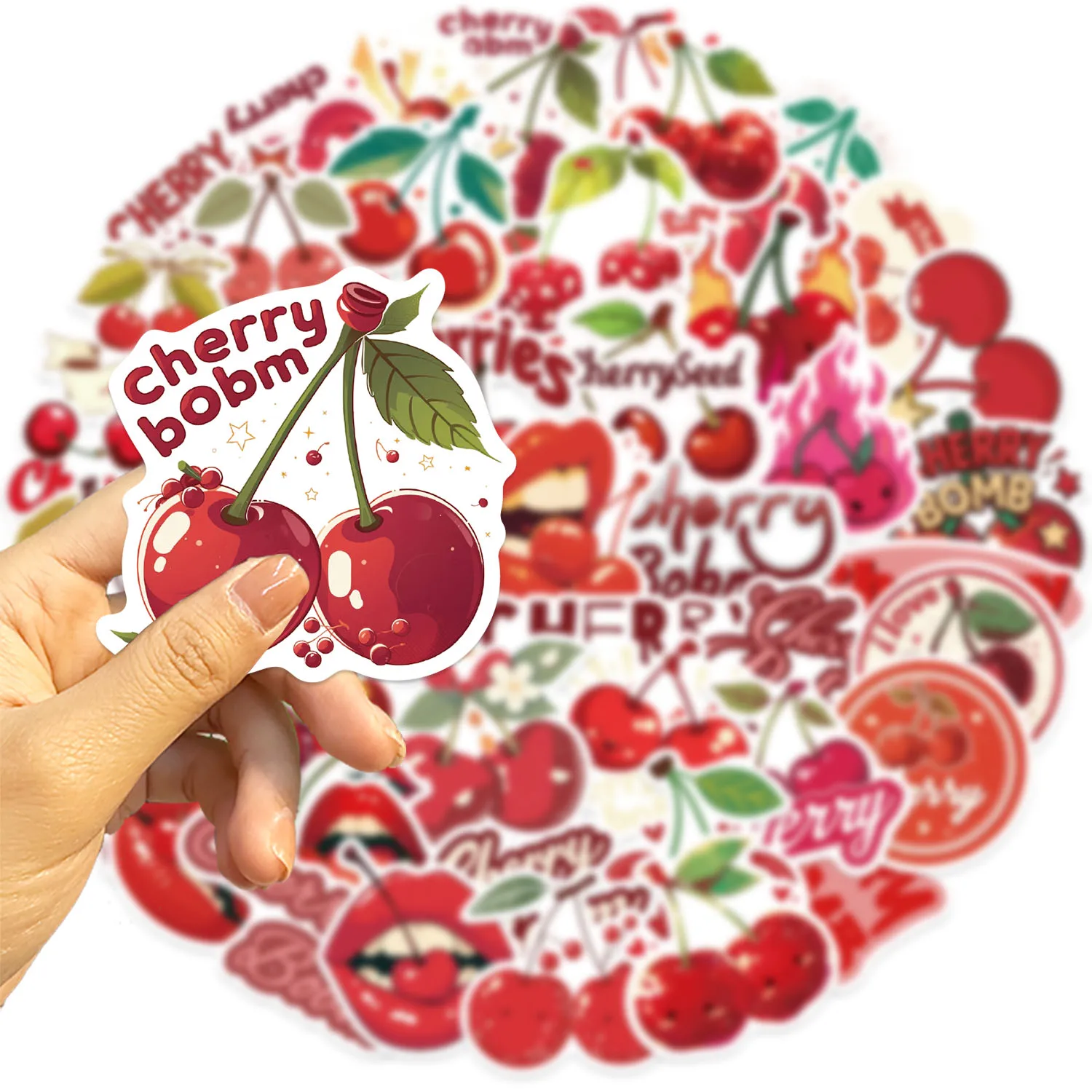 50PCS Red Cherry Graffiti Stickers For Notebook Water Cup Suitcase Guitar Scrapbook Waterproof PVC Classic Decal Decorate