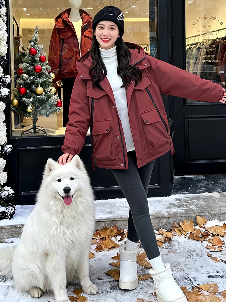 

Модная женская пуховая куртка-пуховик для повседневной носки с капюшоном, теплая, дышащая, на молнии...