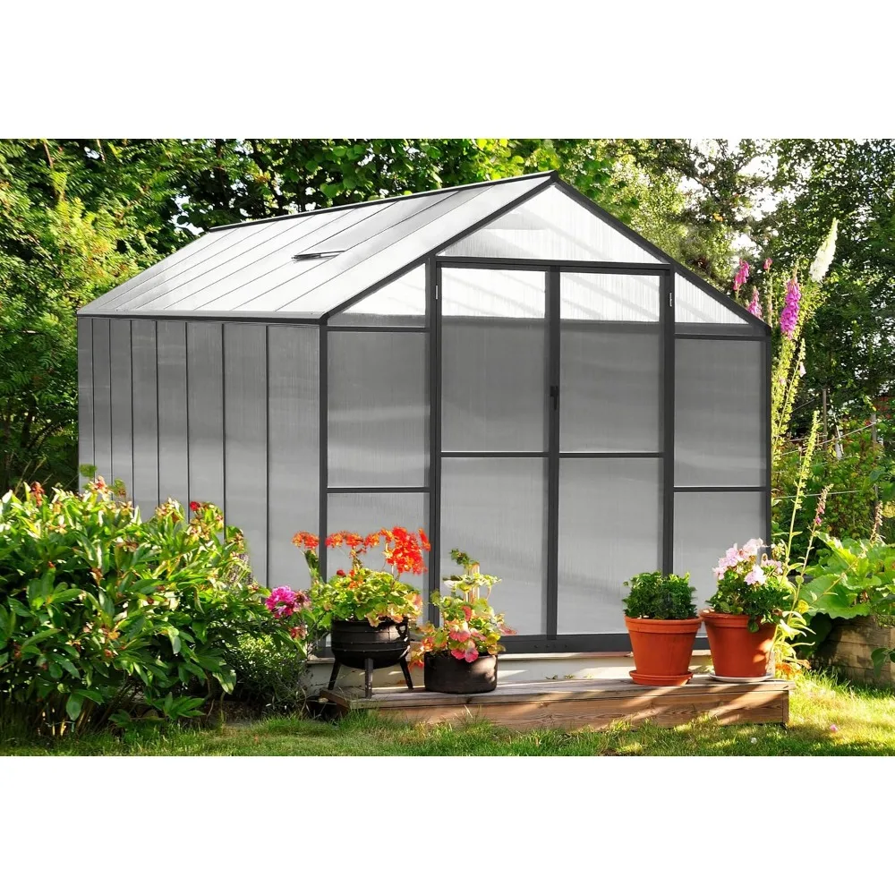 

8'x16' Polycarbonate Greenhouse Kit with Sliding Lockable Door for Outdoor, Walk-in Backyard Green House with Aluminum Frame