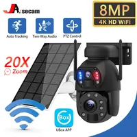 4K 8MP 20X PTZ ZOOM 10W Solar Battery Panel Security Dual Lens Camera WIFI Solar Camera Two-Way Audio Record PIR Auto Tracking