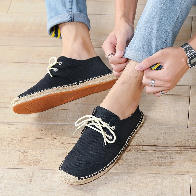 Zapatos Casuales de Lona para Hombre, Estilo Pescador, con Plantilla de Cáñamo, Zapatos Planos Étnicos, Alpargatas para Hombre, Zapatos Casuales de Verano, Zapatos para Conducir