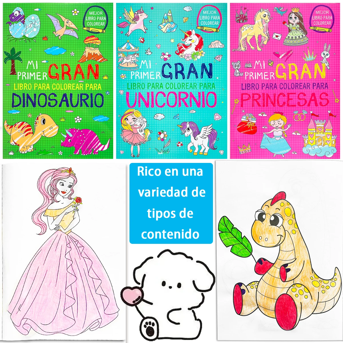 

Набор из 2 книг-раскрасок для детей в испанском стиле, динозавр, единорог, английская книжка-раскраска на тему принцессы, детский книжка-раскраска