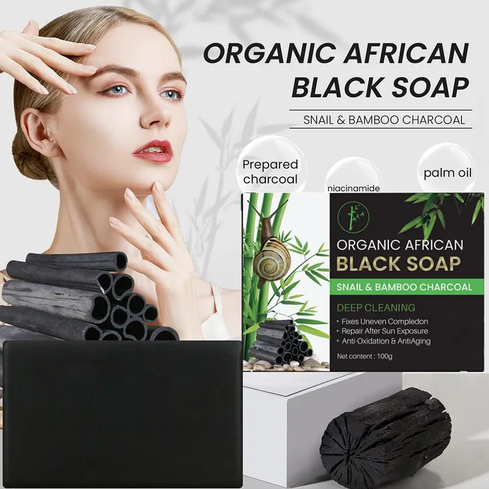 110g Bamboo Charcoal Black Soap Blackheads Whitening Handmade Soap for Men Women Face Body Deep Cleansing Face Care H7O6