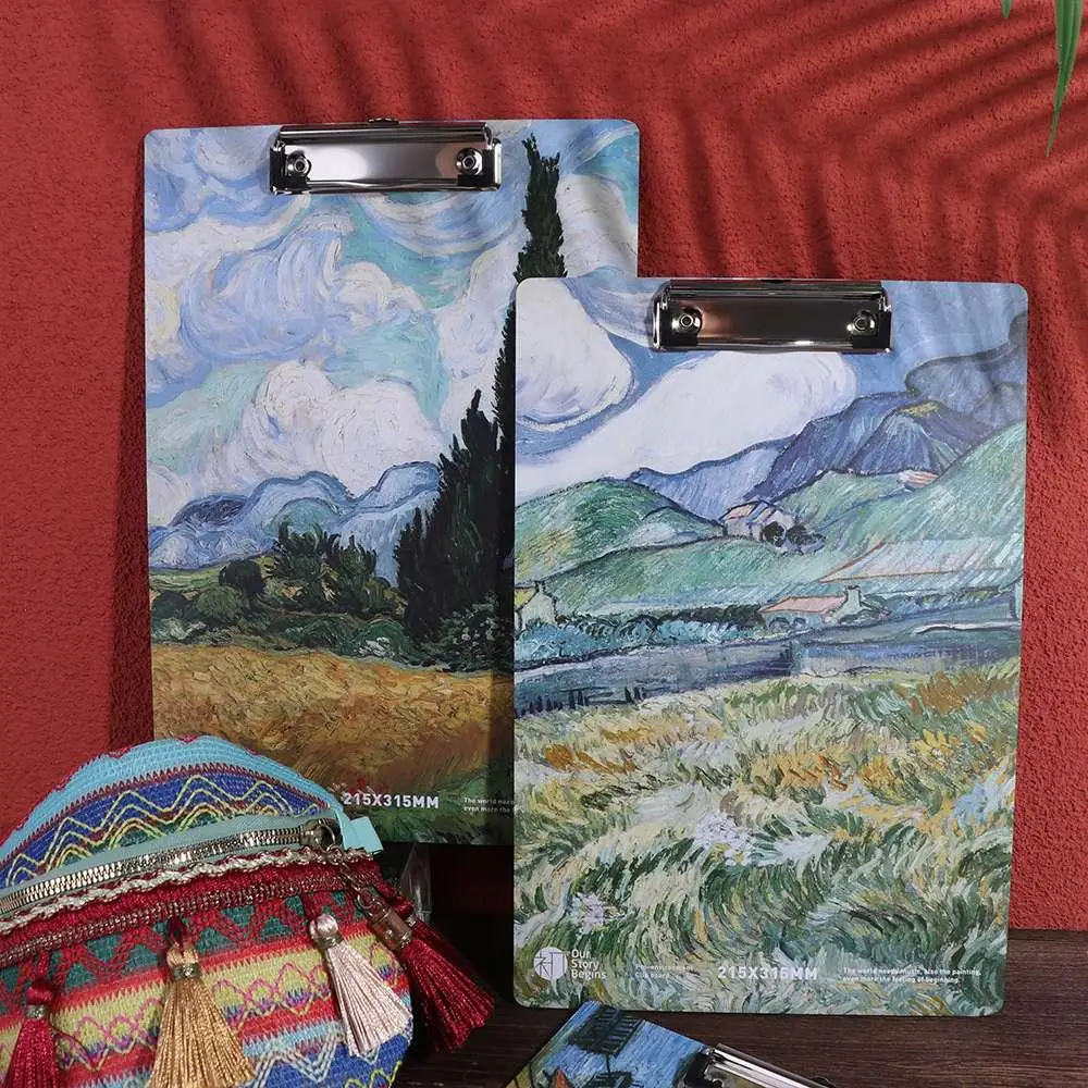 

With Low Profile Gold Clip A4 File Folder Document Folder Van Gogh Oil Painting Writing Clipboard Writing Tablet