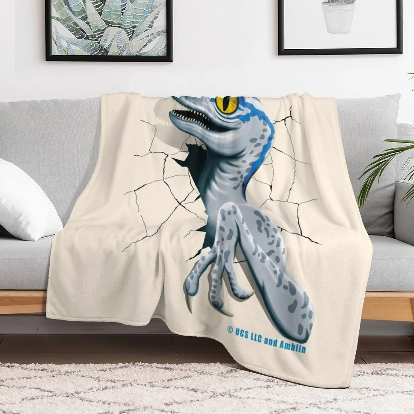 Jurassic World - Baby Blue Velociraptor Throw Blanket Retros Summer Beddings Blankets