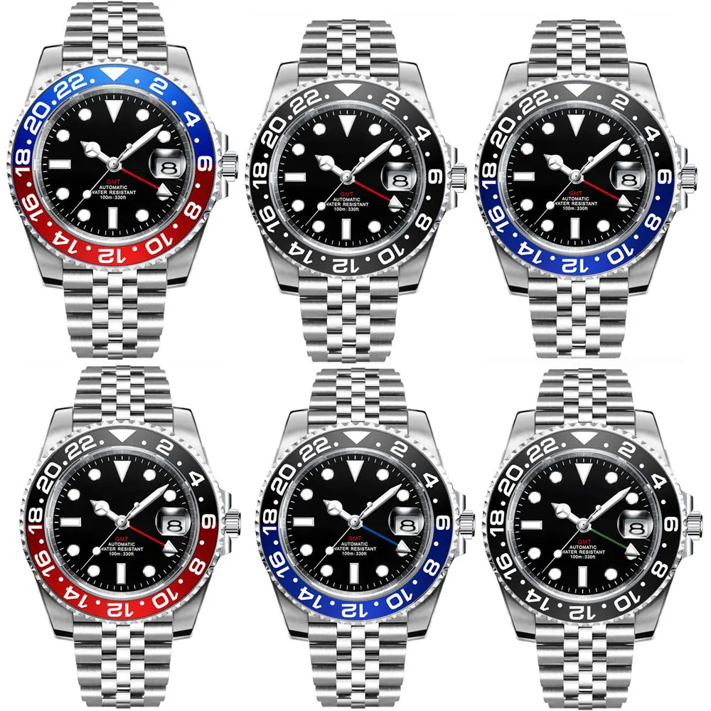 40mm GMT Men\'s Mechanical Watches 100M Waterproof Custom LogoCeramic Sapphire Glass Stainless Steel Business Automatic Men Watch