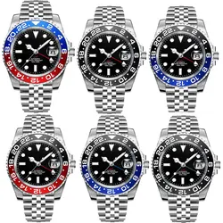 GMT-reloj mecánico de acero inoxidable para hombre, accesorio de pulsera resistente al agua de 100M, con cristal de zafiro y logotipo personalizado, para negocios, 40mm